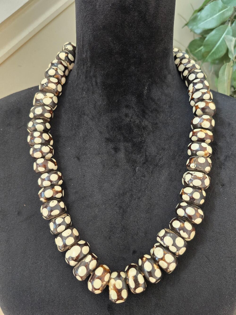 Brown and Cream Chunky Beaded Statement Necklace Tribal Boho Jewelry